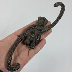 Small Rustic Cast Iron Monkey Double Hook Ceiling Plant Basket Hanger 8" inch